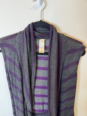 Striped Gray & Purple Open Front Cardigan Vest